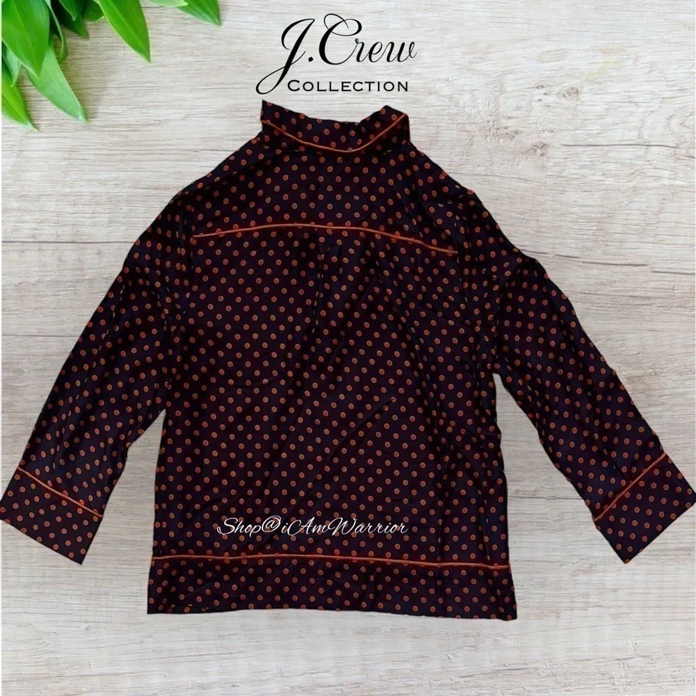 J.Crew Collection navy silk-twill polkadot pj style top *shop@iamwarrior